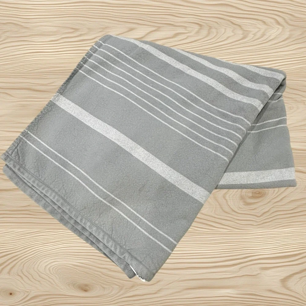 West Elm Gray White Striped Cotton Bath Towel